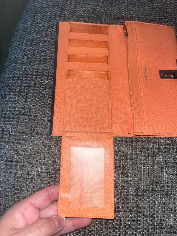 Salvatore Ferragamo Orange Leather Wallet - Image 9