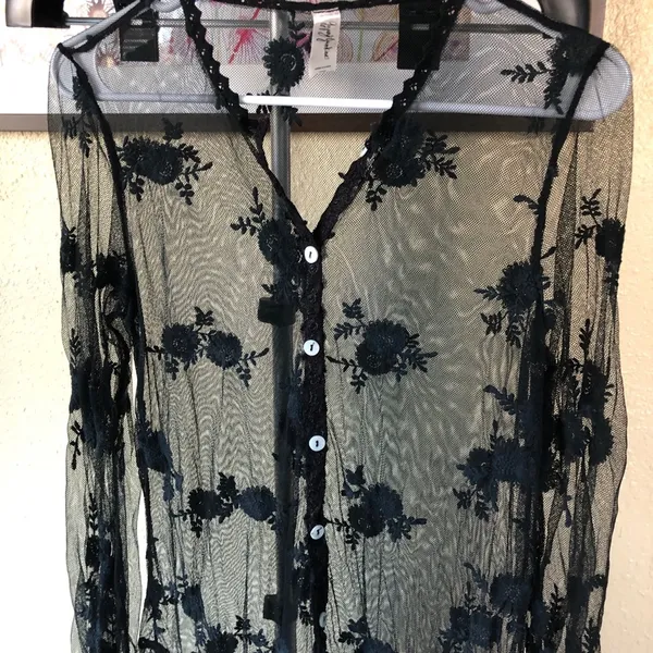Gypsies Junkies Black Lace Long Sleeves Sheer Dress M - Image 2