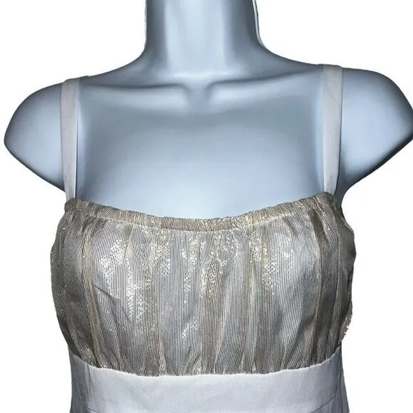 CACHE White With Gold Metallic Ruched Sheer Illusion Tank Cami‎ Top NWOT Siz - Image 3