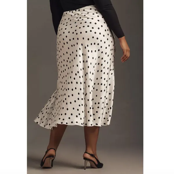 Anthropologie Maeve the Mel Ruched Side-Slit Polka Dot Midi Skirt - Image 2