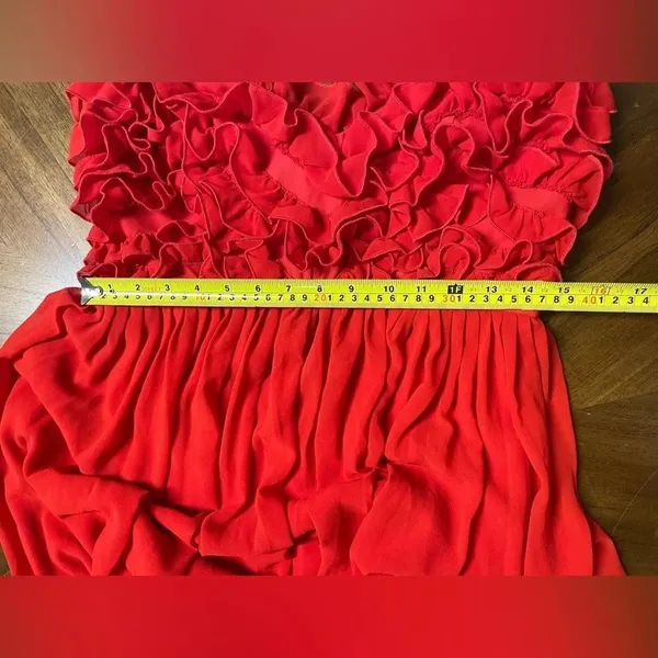 NWT Revolve Lovers & Friends Red Maxi Gown Size Large Ruffled Top Leg Split - Image 9