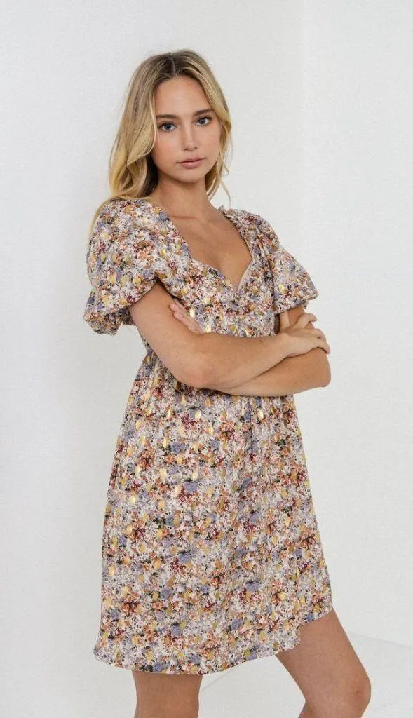 Free The Roses Women's Floral with Gold Print Babydoll Dress - Image 2