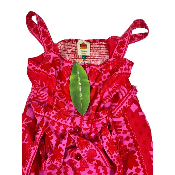 NWT Farm Rio Jungle Scarf Red Pink Linen Blend Romper Button Front Sleeveless M - Image 4