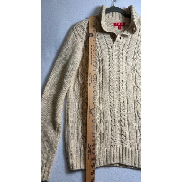 Guess Los Angeles Womens Cream Cable Knit Mock Neck Button Sweater Size M - Image 9