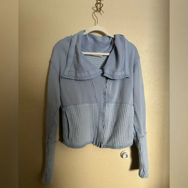 Free People Hazel Cardi Jacket Corsican Sea Blue Size Medium Zip Hoodie Sweater‎ - Image 3