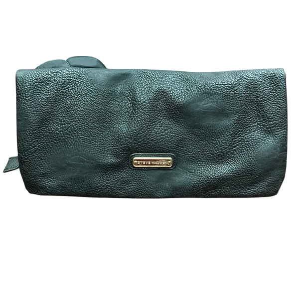 Steve Madden Rose Foldover Magnetic Zip Up Clutch Purse Black Faux Leather EUC . - Image 2