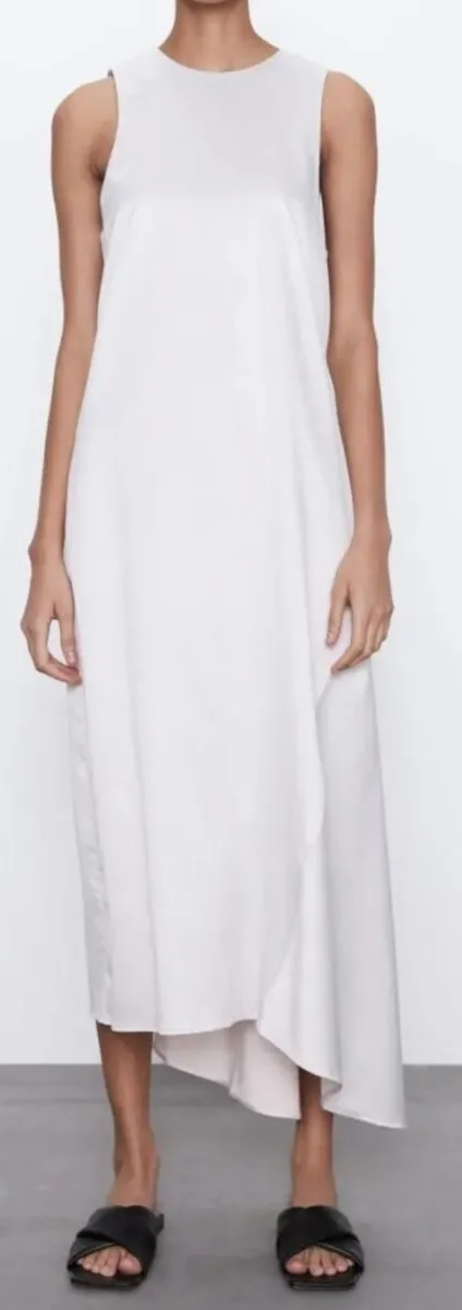 Sold Out Vira L Zara Asymmetrical Satin Effect Midi Dress Nwt S - Image 6