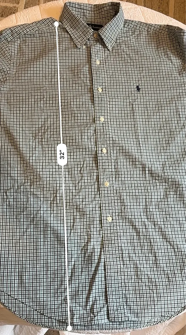 Ralph Lauren Short Sleeve Green and white Checkered button-up shirt Size L - Image 4