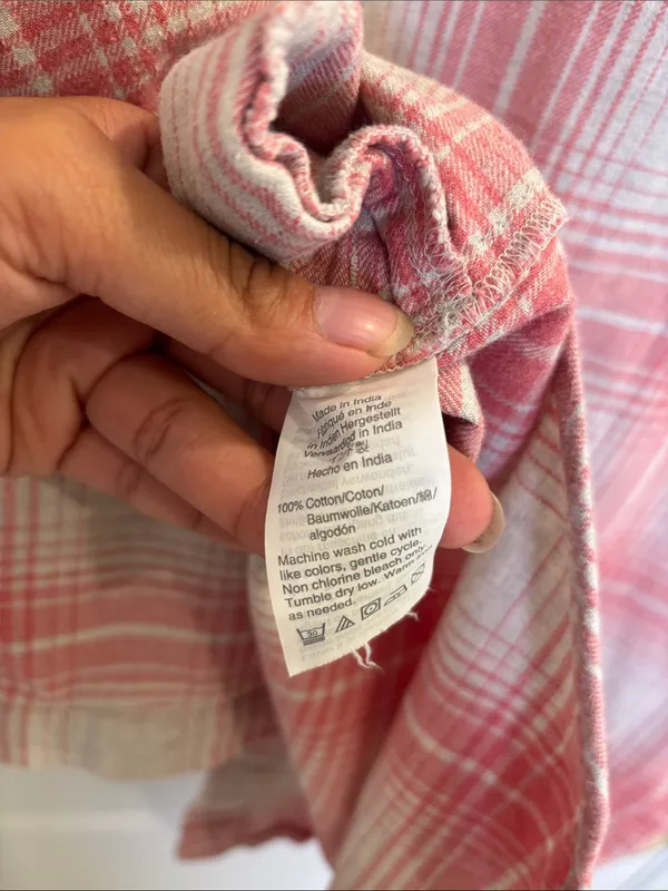 Madewell Plaid Flannel Button Down Shirt Pink Cream Cotton XXS - Image 4