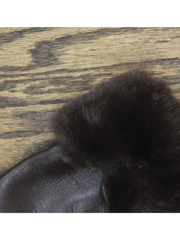 NEW Catherine Malandrino Faux Leather Faux Fur Winter Fleece Gloves Brown - Image 3