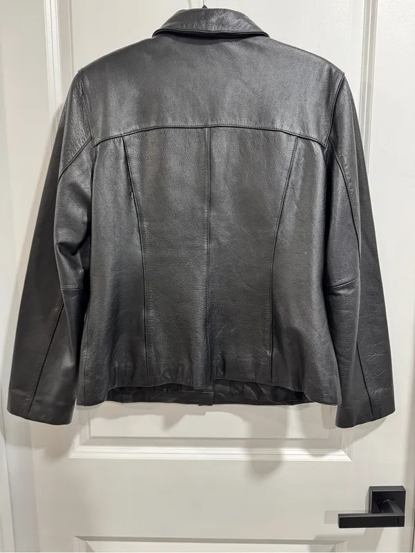 Outbrook Vintage Black Genuine Leather Jacket Small Nappa Moto Tailored Coat - Image 3