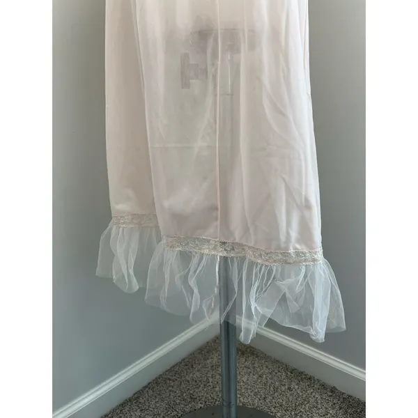 Vintage Laura Lane Light Pink Sheer Slip Dress Lingerie Nightgown w Lace 34/XS - Image 5