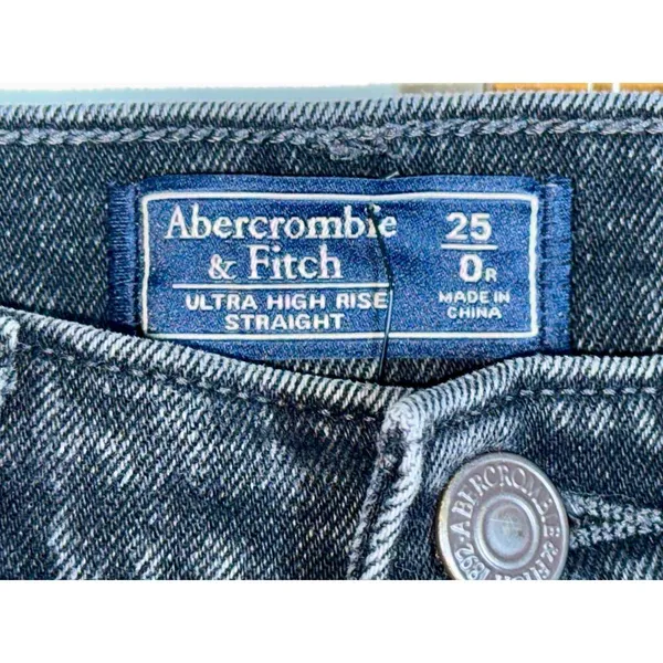 Abercrombie & Fitch Ultra High Rise Straight Black Denim Button Fly Jean Sz 25 0 - Image 3