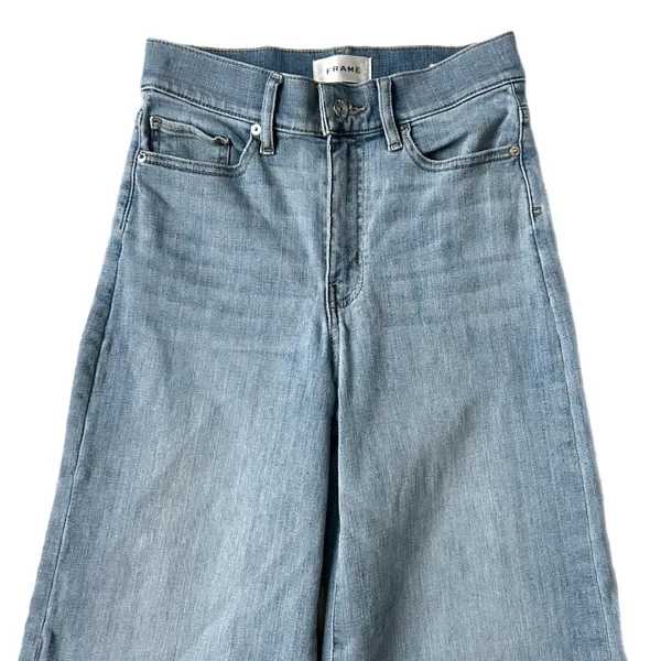 Frame Le Palazzo Crop High Rise Wide Leg Raw Hem Jean Light Wash Size 27 - Image 3