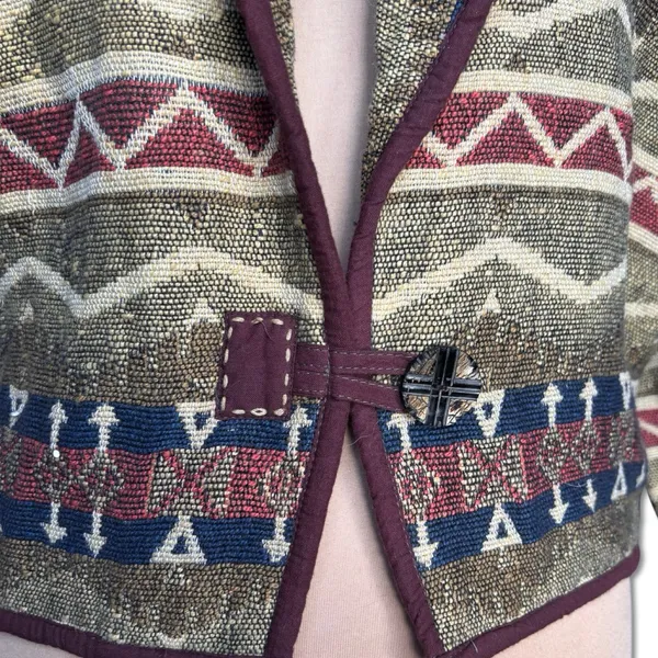 90s Southwestern Tapestry Jacket‎ Medium Cotton Cropped Boho Cowgirl Western - Image 9
