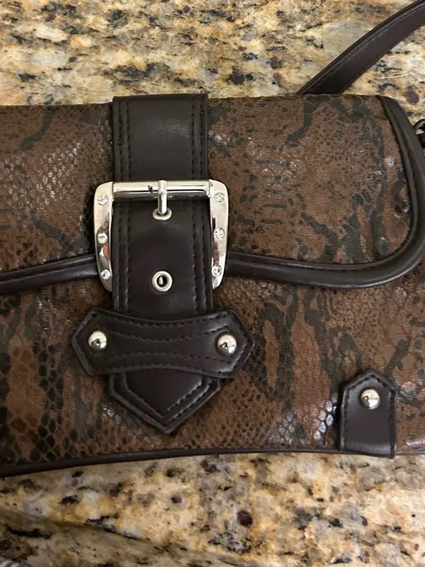 Bag Brown Textured faux Leather Shoulder Bag with Buckle Detail - Image 9
