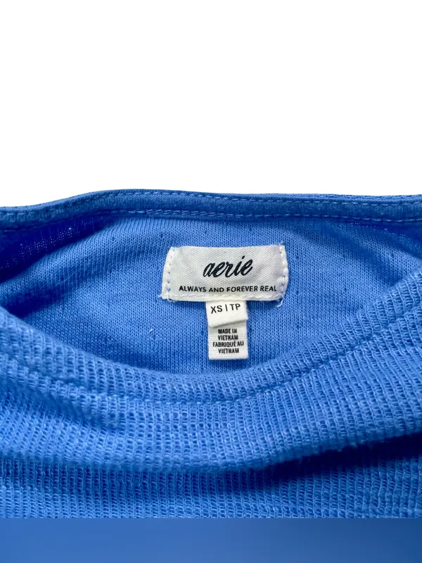 Aerie Endless Summer Cropped Eyelet Blue Tie Cuff Sweatshirt Size XS - Image 3