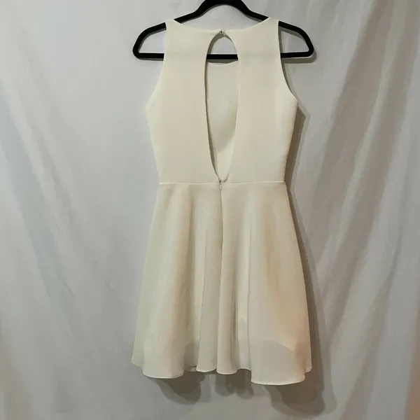 Alexis Ivory Sleeveless Mini Dress Womens S Silk Lining Open Back Flared Hem - Image 3