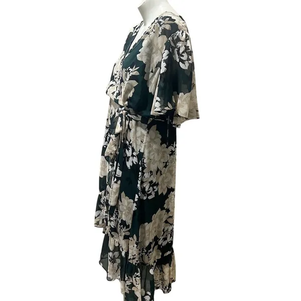 Calvin Klein Women's Floral Wrap Midi Dress Black Size 14 Party/Cocktail - Image 2
