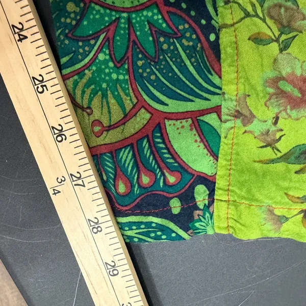 Dungarees L/XL Overalls Green Floral Patchwork Viscose Boho Hippie Stretch Artsy - Image 14