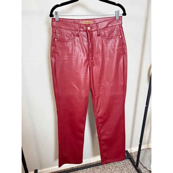 Judy‎ Blue Tummy Control Red Leather Straight Pant Size 5/27 - Image 7