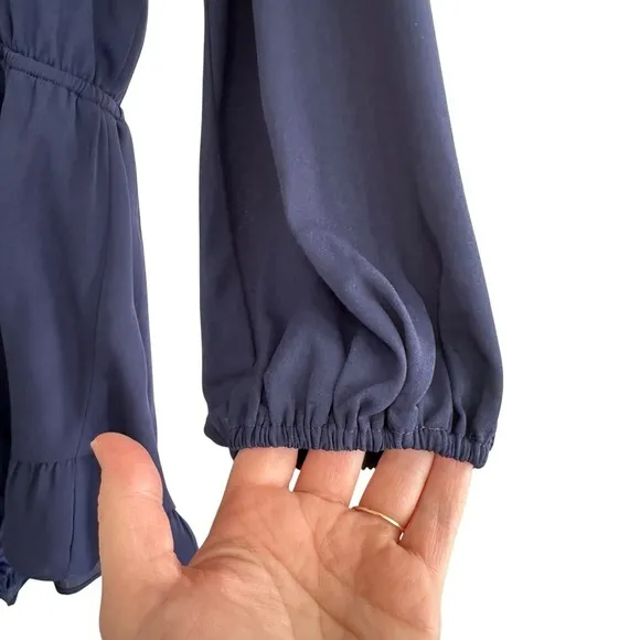 Show Me Your Mumu Rocky Romper Navy Blue Long Sleeve Ruffle Hem‎ Medium MF5-04 - Image 3