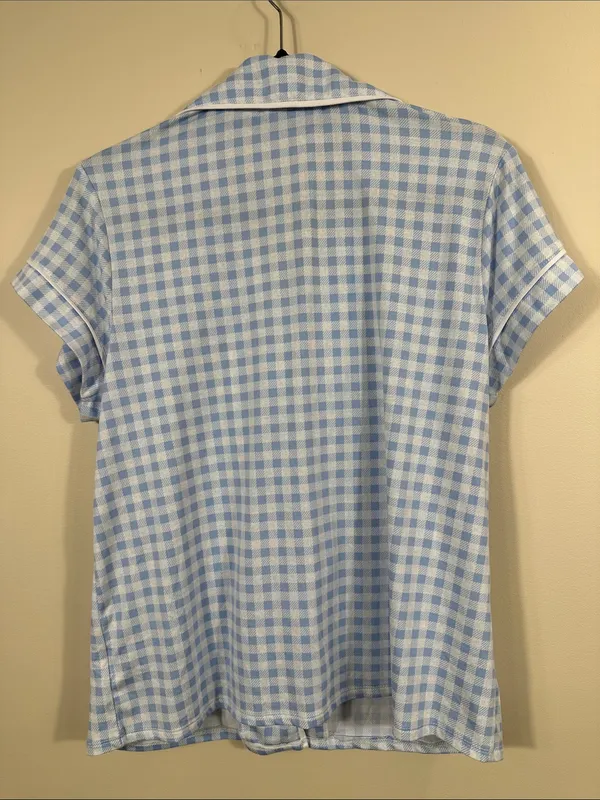 Jaclyn Intimate Blue White Gingham Plaid Stretch Pajama Sleep Shirt Large Pocket - Image 2