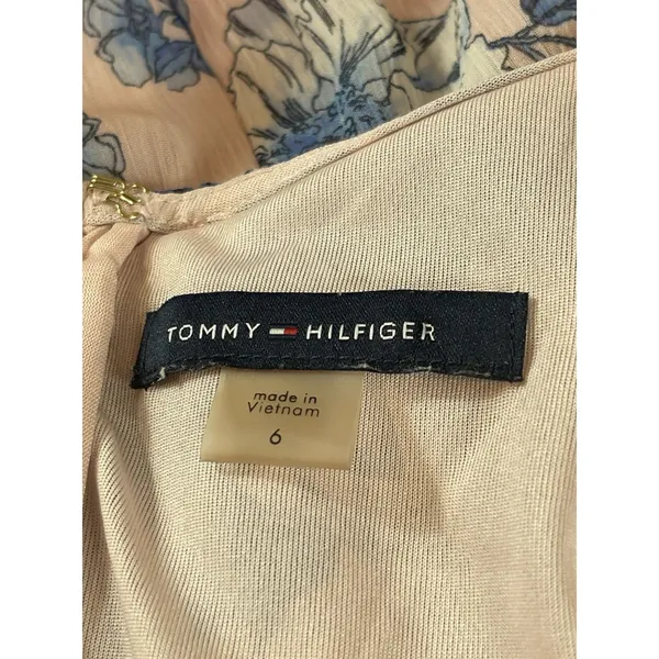 Tommy Hilfiger Pink Blue Floral Sheer Overlay Midi Dress Flutter Sleeve V-neck 6 - Image 9