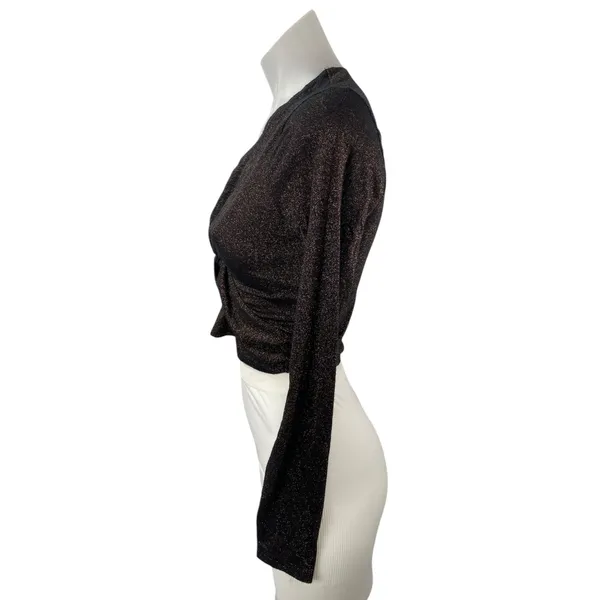 Abercrombie & Fitch Womens Brown Glitter Long Sleeve Twist Front Crop Top Size M - Image 2