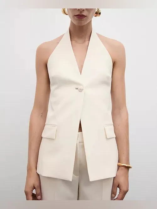 Mango Women's Jewel Button Detail Halter-Neck Gilet (Size L) - Image 5