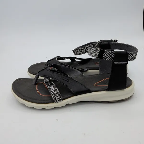 ECCO Cruise Sport Sandals Womens Black Leather Strappy Geometric‎ Print 37 6-6.5 - Image 2
