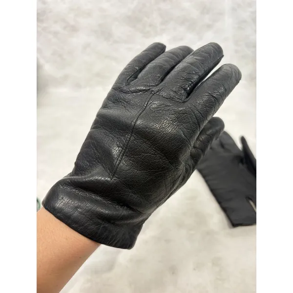 Vintage Black Leather Gloves Medium Vented Cuff Lined Winter Classic Retro - Image 6