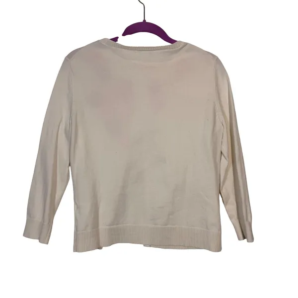 Garnet Hill Cream Floral Embroidered Button Front Cardigan Sweater XS Spring - Image 3