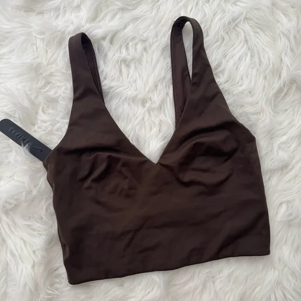Nike Skims Matte V-Neck Longline Bra Dark Sepia Size XS - Image 3