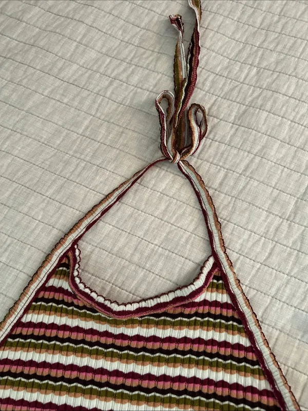 American Eagle retro multi color striped cotton halter top L - Image 2