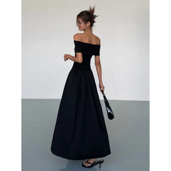 Commense Frenchy Solid Off Shoulder Elegant Minimalist Black Maxi Dress NWT S - Image 4