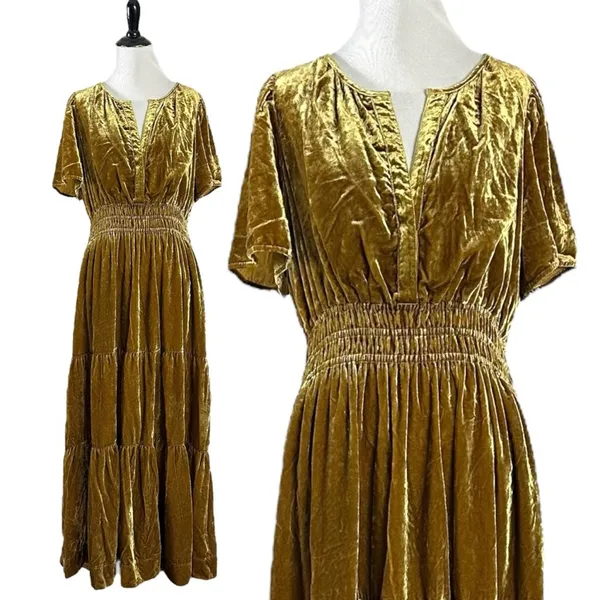 Anthropologie The Somerset Maxi Dress: Velvet Edition Bamboo Brown Size Medium - Image 5