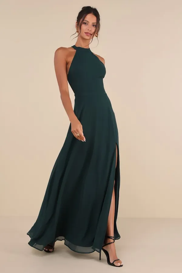 New Lulus Confidently Emerald Backless Halter Maxi Dress Size Small MSRP $99 - Image 3