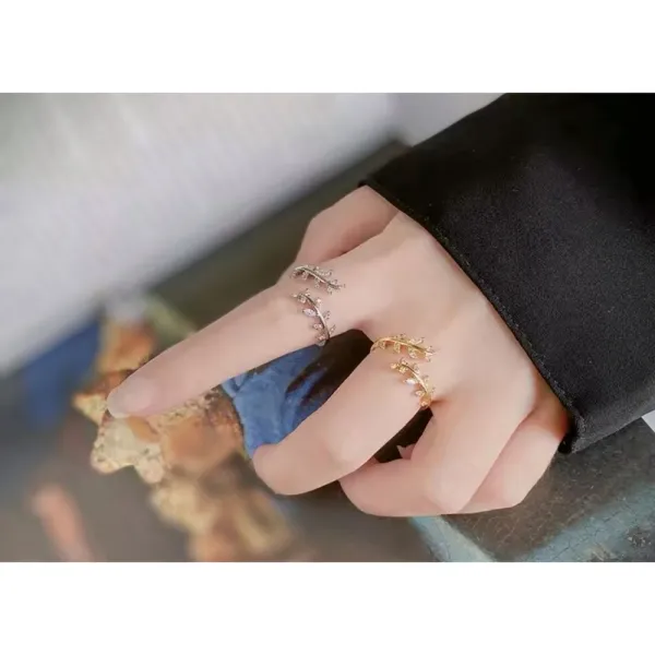 Boutique Sparkly 5a Cz‎ Leaf Ring | White Gold Plated Sterling Silver - Image 15