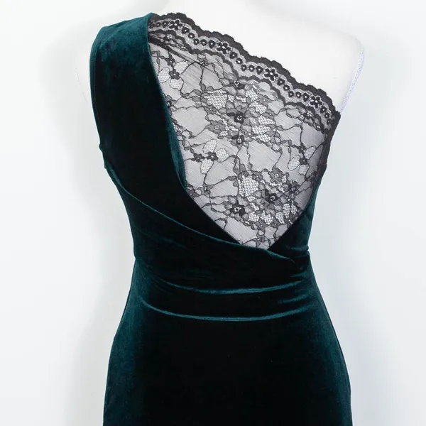 Lulus All The Luxe One Shoulder Green Velvet Lace Mini‎ Tulip Dress Womens XS - Image 8