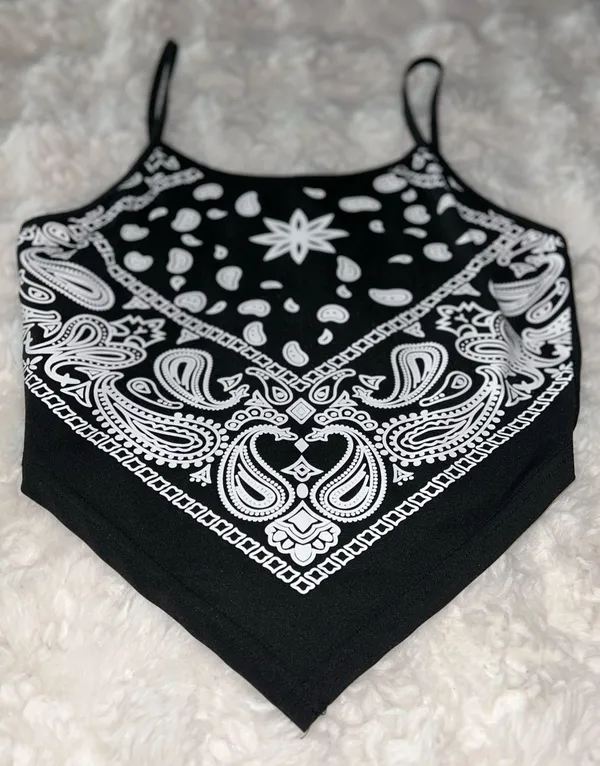 SheIn NWOT Black Paisley Print Bandana Cami Top - Image 3