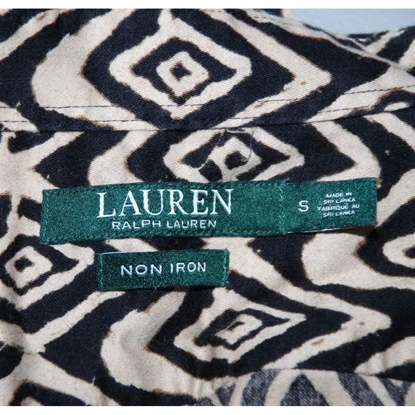 Lauren Ralph Lauren Ladies Brown Beige Button Up Geo Print Shirt Size S Non Iron - Image 6