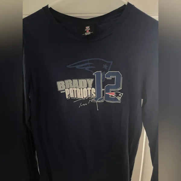 NFL New England Patriots Brady 12 Navy Blue Shirt Juniors Size L - Image 2