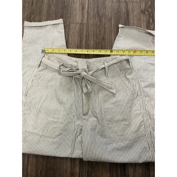 American Eagle Striped Tie Waist Straight Leg Pants Ivory Blue‎ Size 10 - Image 4