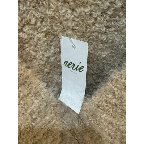 New Aerie Fuzzy Plush Teddy Oversized V-Neck Sweater Women's Size XL Tan Cozy - Image 5