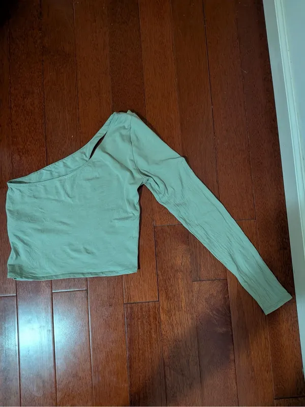 Abercrombie & Fitch Green One Shoulder Long Sleeve Top S - Image 2