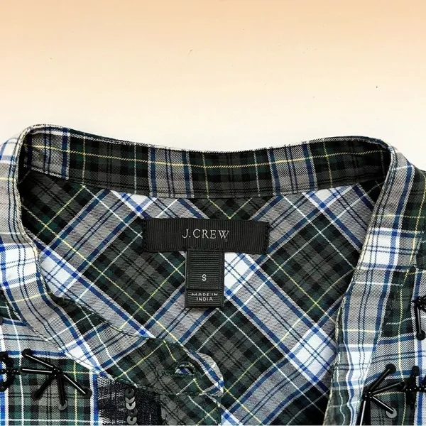 J Crew Embellished Button-Up Shirt in Forest Tartan Glen Plaid Size Small NWOT - Image 3