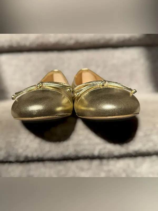 NEW Talbots Blair Metallic Gold Leather Bow Ballet Flats Cap Toe Balletcore - Image 5