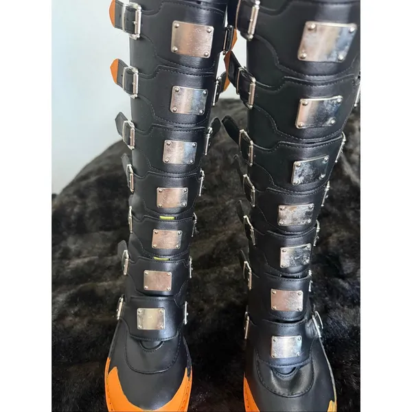 Punk goth platform silver buckles orange black size 8 boots - Image 2