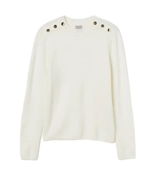 New H&M Women’s Light Knit Cream Sweater Button Accents Wool Blend Sz XL - Image 2